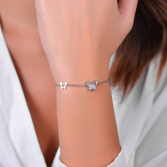 WOMEN'S STEEL BUTTERFLIES AND CUBIC ZIRCONIA BRACELET