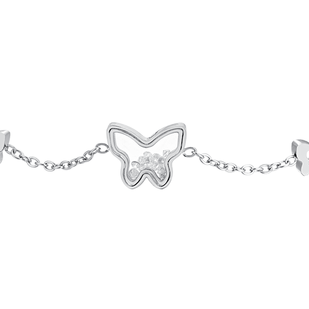 WOMEN'S STEEL BUTTERFLIES AND CUBIC ZIRCONIA BRACELET