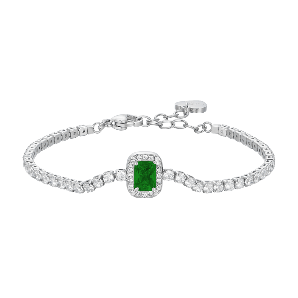 BRACCIALE TENNIS DONNA IN ACCIAIO CRISTALLI E ZIRCONE VERDE