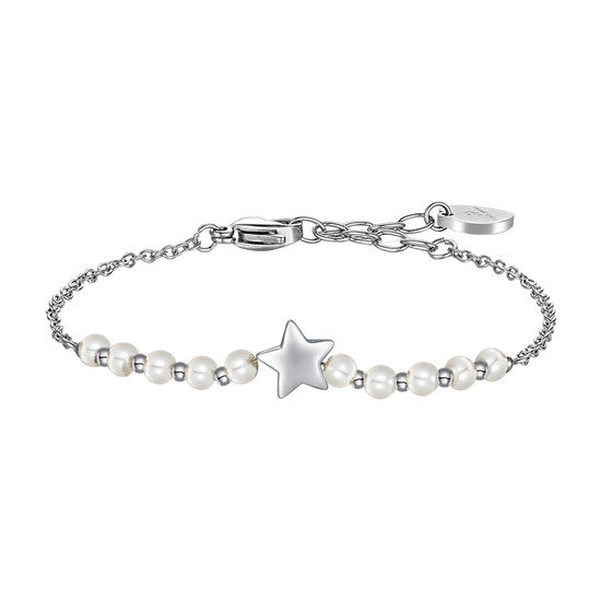 BRACCIALE DONNA IN ACCIAIO E PERLE BIANCHE CON STELLA