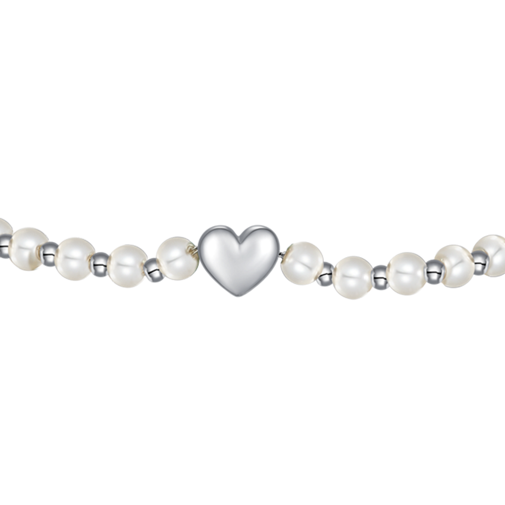 BRACCIALE DONNA IN ACCIAIO E PERLE BIANCHE CON CUORE