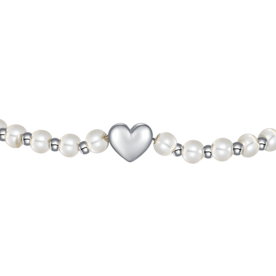 BRACCIALE DONNA IN ACCIAIO E PERLE BIANCHE CON CUORE