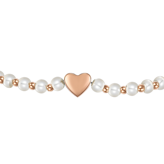 BRACCIALE DONNA IN ACCIAIO IP GOLD E PERLE BIANCHE CON CUORE IP ROSE