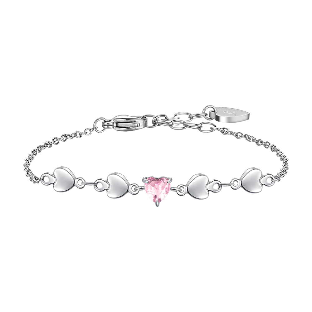 BRACCIALE DONNA IN ACCIAIO CON CUORI E ZIRCONE ROSA