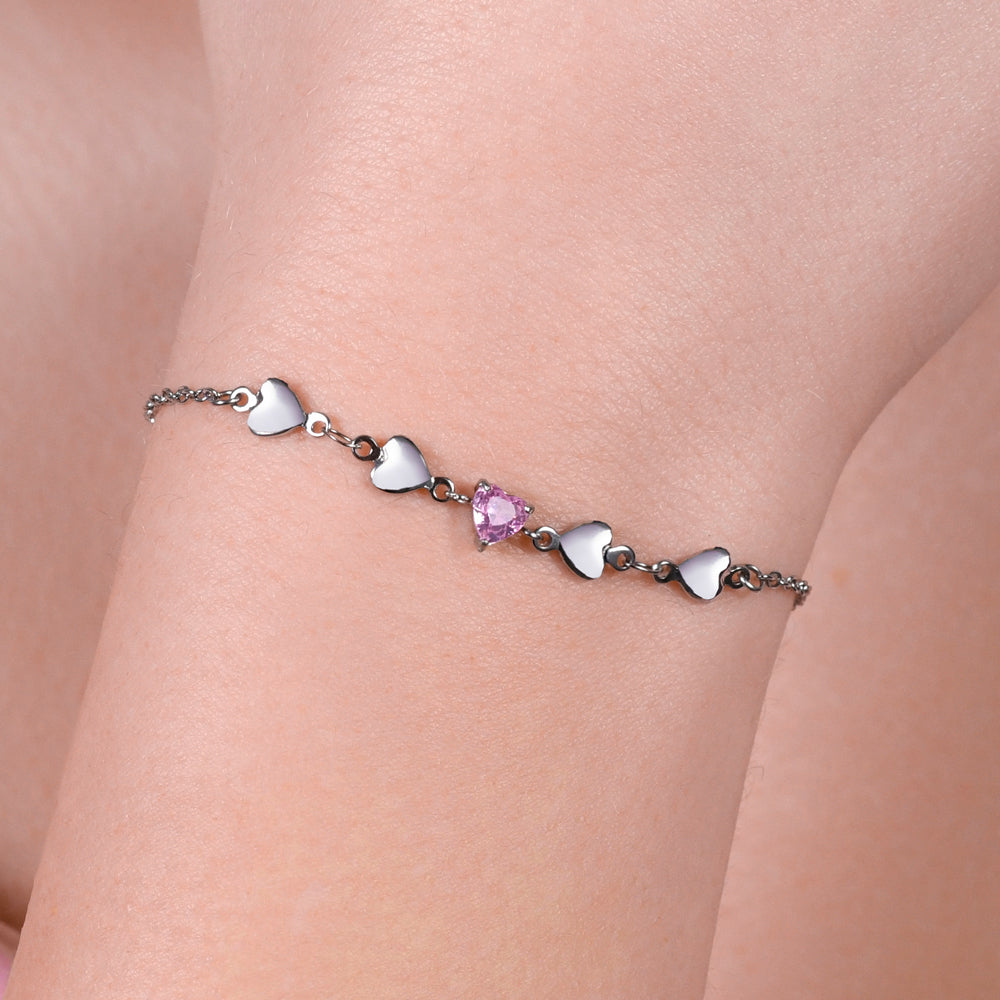 BRACCIALE DONNA IN ACCIAIO CON CUORI E ZIRCONE ROSA