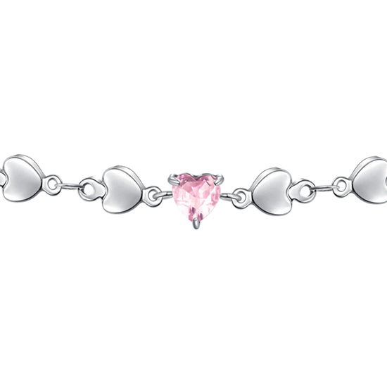 BRACCIALE DONNA IN ACCIAIO CON CUORI E ZIRCONE ROSA