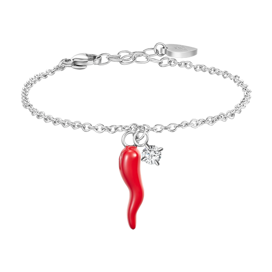 BRACCIALE IN ACCIAIO CON CORNO ROSSO E PUNTO LUCE