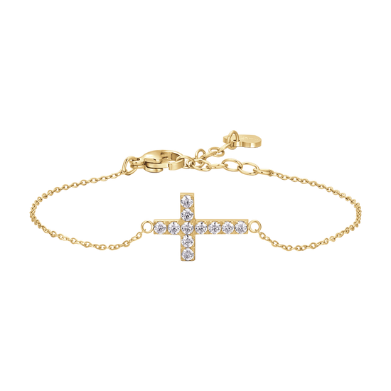 BRACCIALE DONNA IN ACCIAIO E IP GOLD CON CROCE E ZIRCONI BIANCHI