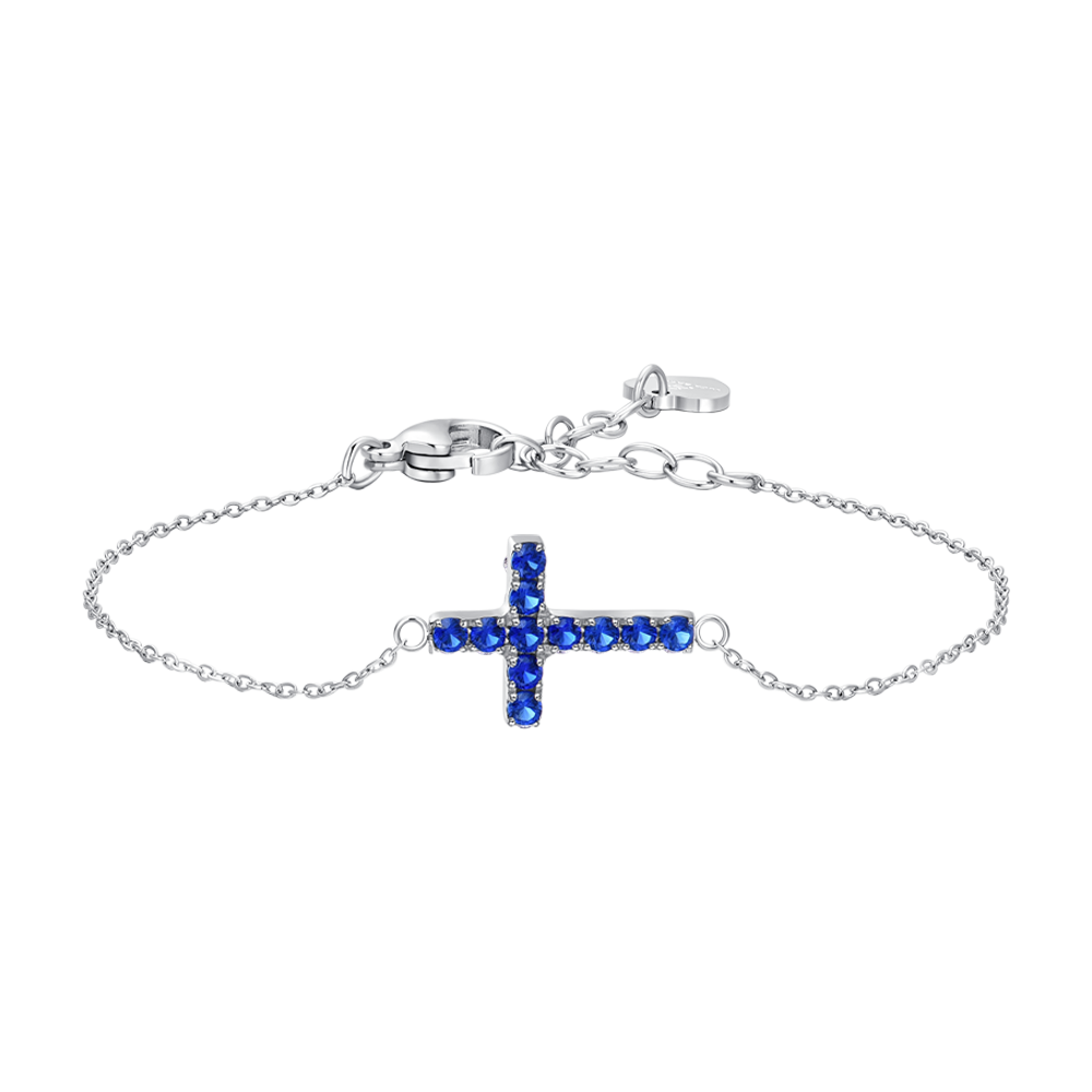 BRACCIALE DONNA IN ACCIAIO CON CROCE E ZIRCONI BLU