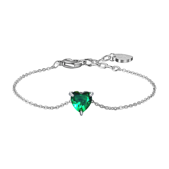 BRACCIALE DONNA IN ACCIAIO CON CUORE CRISTALLO VERDE