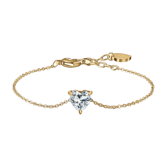 BRACCIALE DONNA IN ACCIAIO E  IP GOLD CON CUORE CRISTALLO BIANCO