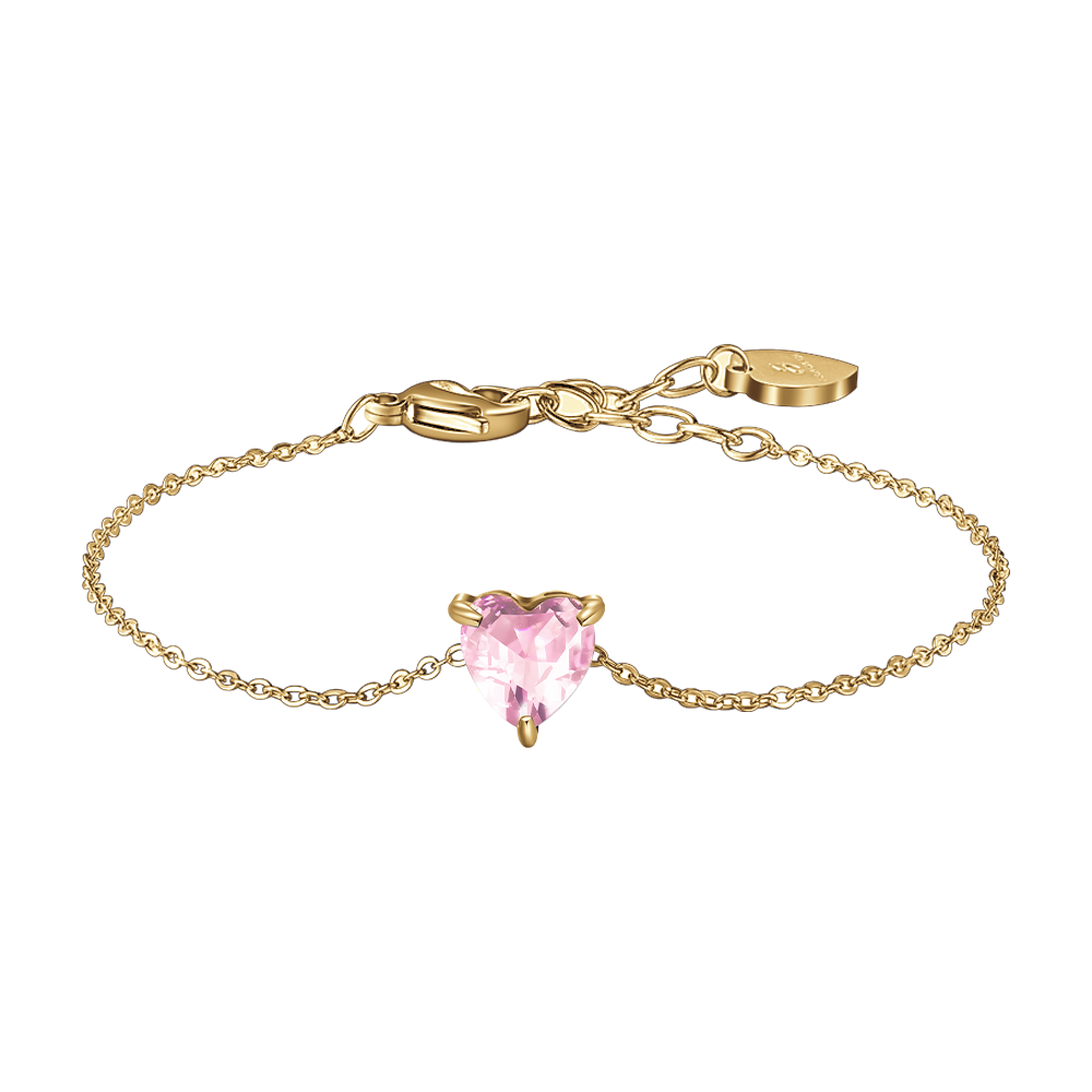 BRACCIALE DONNA IN ACCIAIO E IP GOLD CON CUORE CRISTALLO ROSA