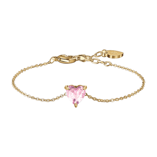 BRACCIALE DONNA IN ACCIAIO E IP GOLD CON CUORE CRISTALLO ROSA