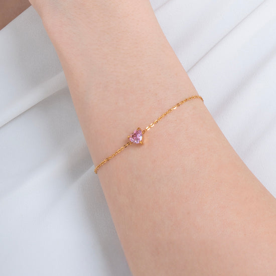 BRACCIALE DONNA IN ACCIAIO E IP GOLD CON CUORE CRISTALLO ROSA