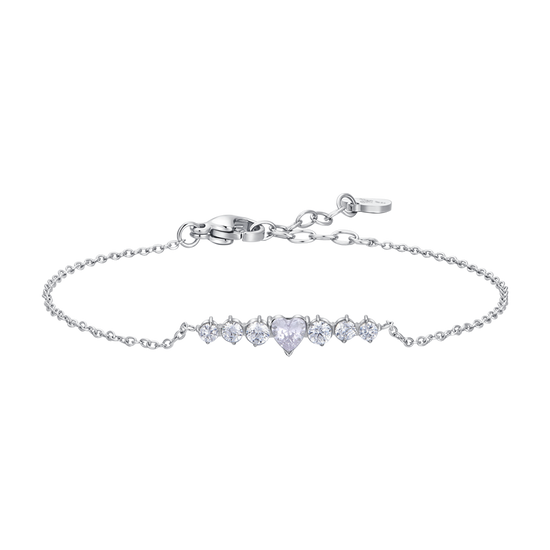 WOMEN'S STEEL BRACELET WITH HEART AND WHITE CRYSTALS