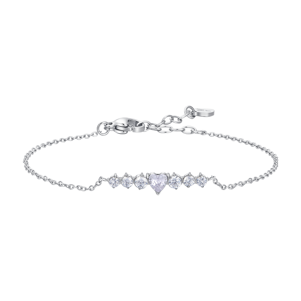 WOMEN'S STEEL BRACELET WITH HEART AND WHITE CRYSTALS