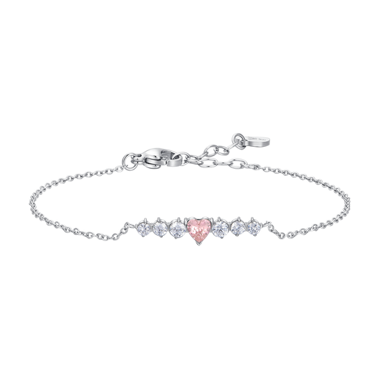 BRACCIALE DONNA IN ACCIAIO CON CUORE ROSA E CRISTALLI BIANCHI