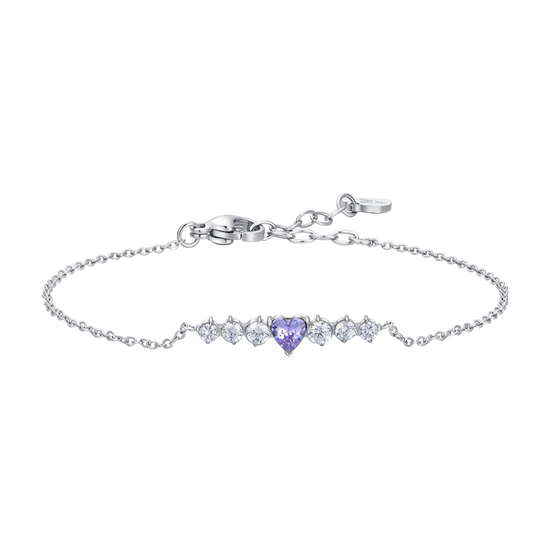 BRACCIALE DONNA IN ACCIAIO CON CUORE VIOLA E CRISTALLI BIANCHI