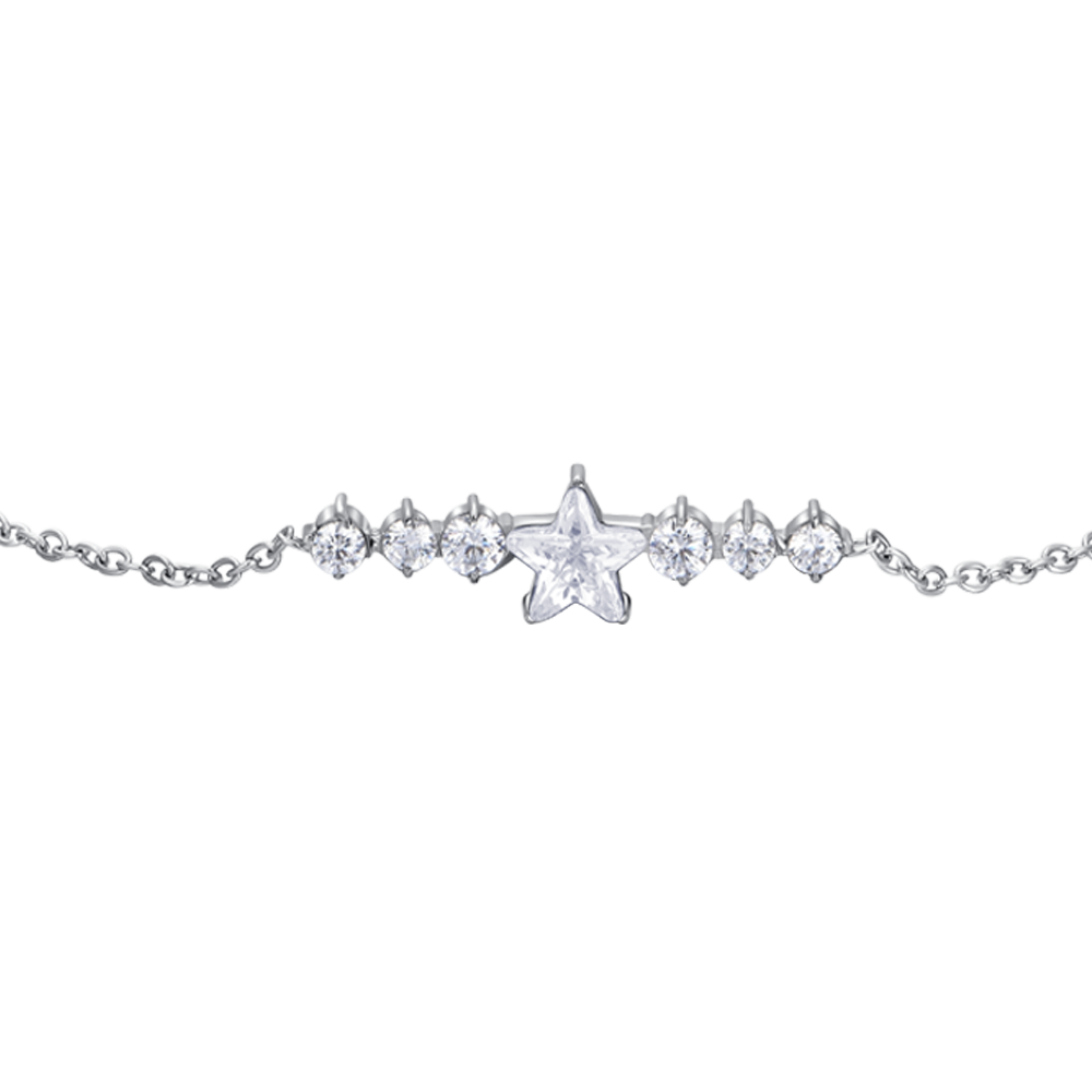 WOMEN'S STEEL BRACELET WITH STAR AND WHITE CRYSTALS