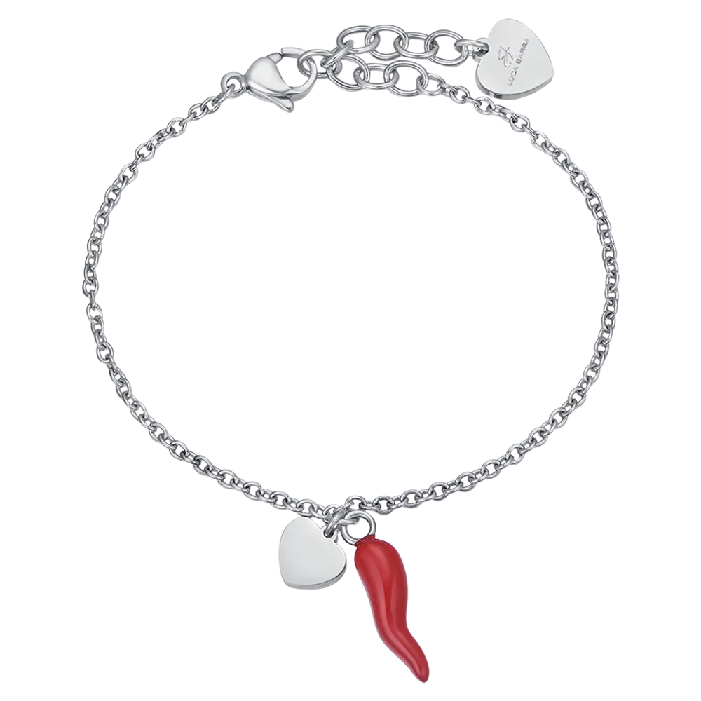 WOMAN'S BRACELET IN STEEL WITH HEART AND RED CORN Luca Barra