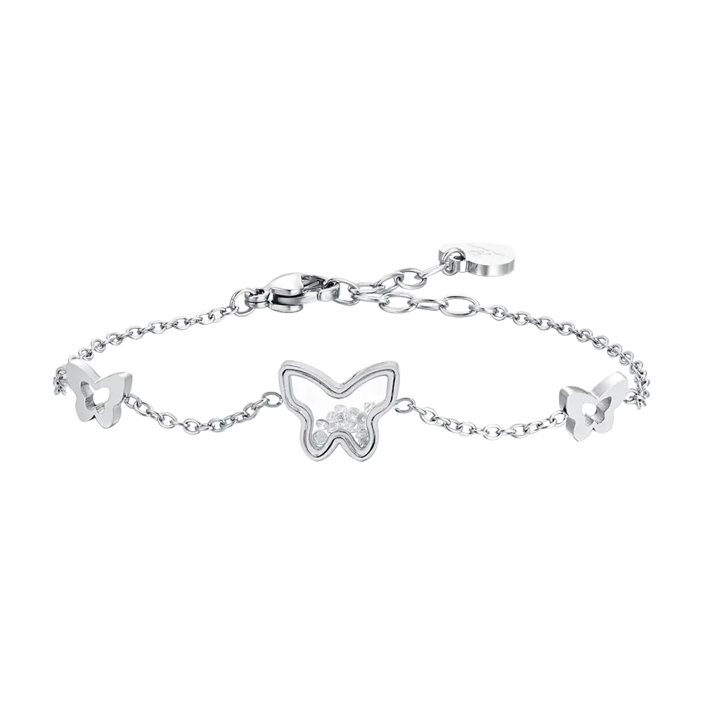 WOMAN'S BRACELET IN STEEL BUTTERFLY AND ZIRCONES Luca Barra