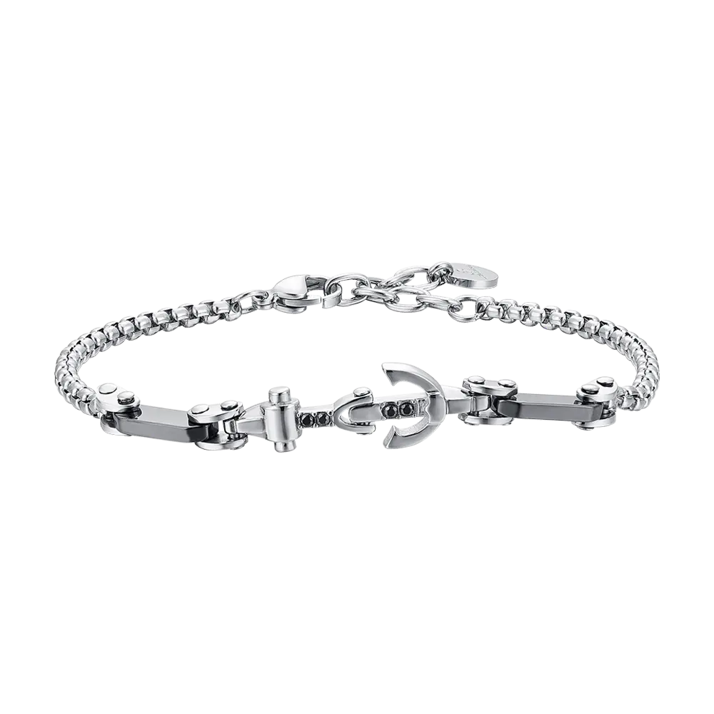 MAN'S BRACELET IN ANCHOR STEEL AND BLACK CRYSTAL Luca Barra