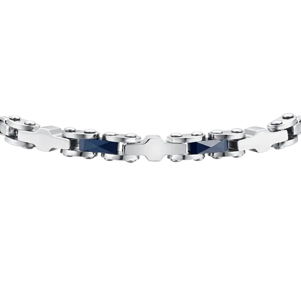 BRACCIALE UOMO IN ACCIAIO CON CERAMICA BLU ED ELEMENTI Luca Barra