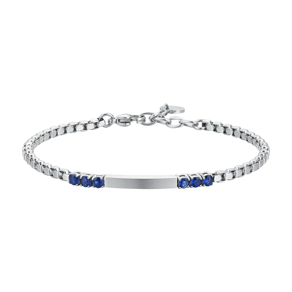 BRACCIALE UOMO IN ACCIAIO PIASTRA E ZIRCONI BLU Luca Barra