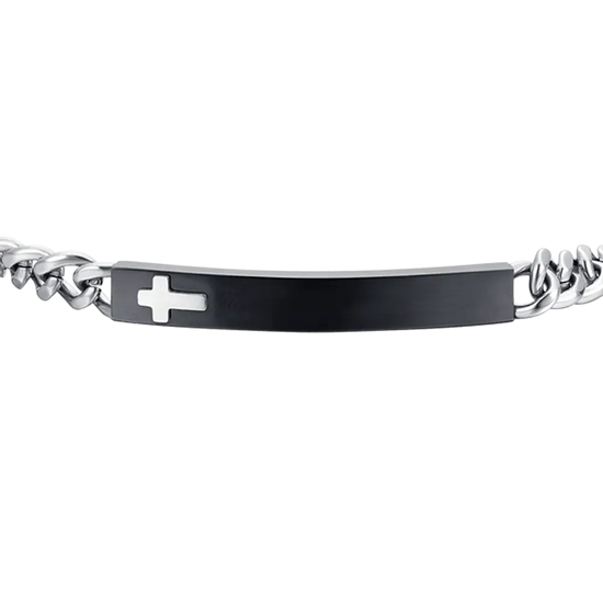 BRACCIALE UOMO IN ACCIAIO PIASTRA IP BLACK CON CROCE Luca Barra