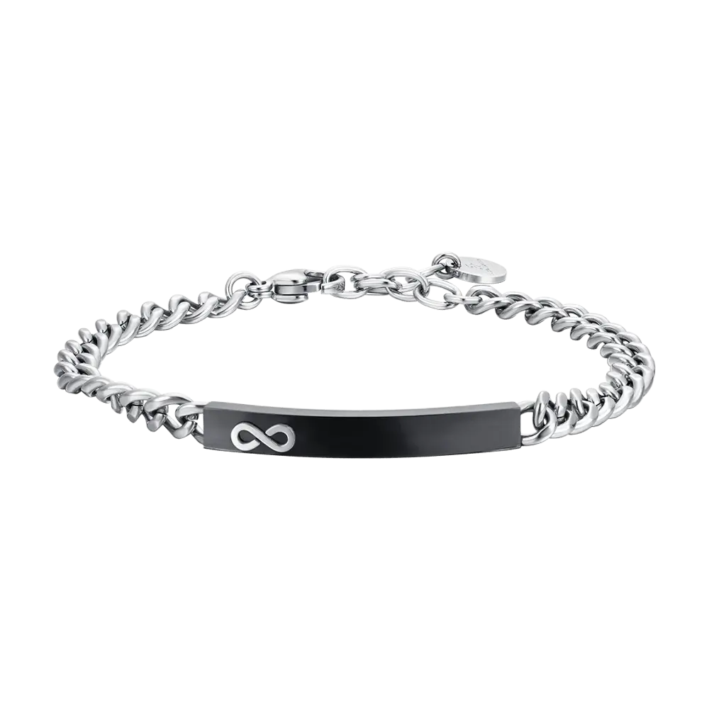 BRACCIALE UOMO IN ACCIAIO PIASTRA IP BLACK CON INFINITO Luca Barra