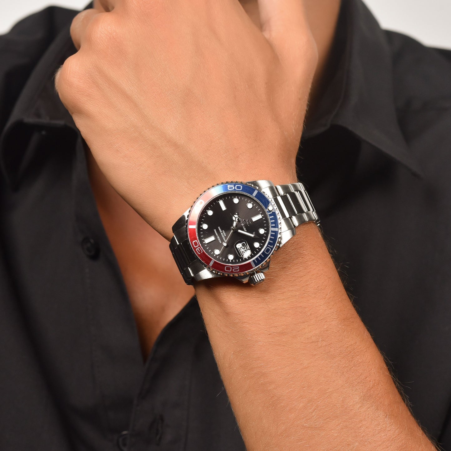 MEN'S WATCH WITH BLUE AND RED ICE STEEL CASE Luca Barra