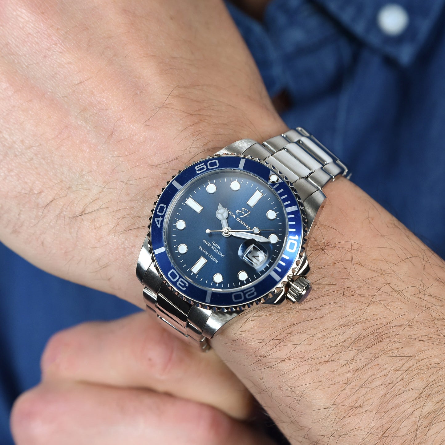 MEN'S WATCH WITH STEEL CASE BLUE BEZEL