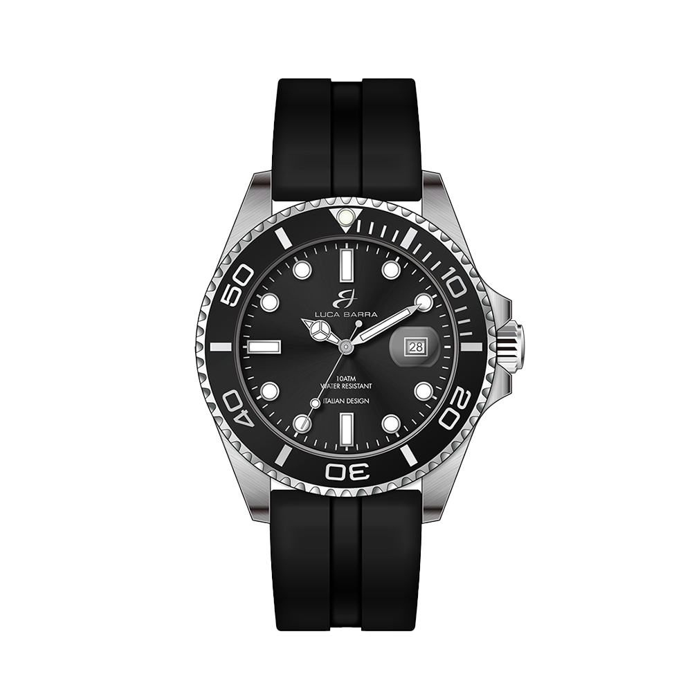 MEN'S WATCH WITH STEEL CASE BLACK BEZEL BLACK DIAL