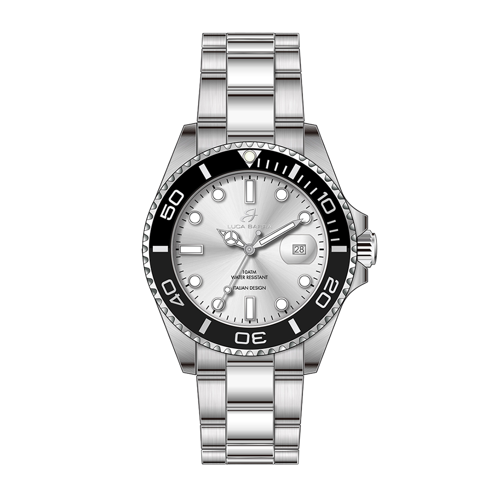 MEN'S WATCH WITH STEEL CASE SILVER DIAL BLACK BEZEL