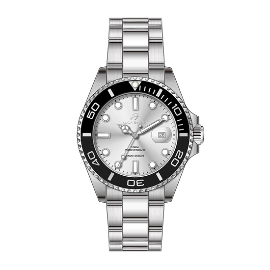 MEN'S WATCH WITH STEEL CASE SILVER DIAL BLACK BEZEL