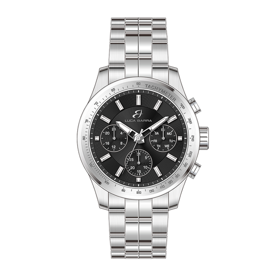 MEN'S STEEL WATCH WITH BLACK DIAL AND SILVER BEZEL