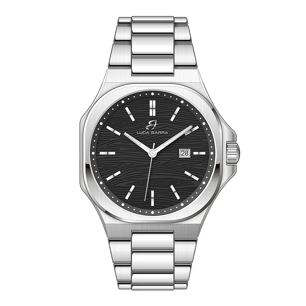 MEN'S WATCH IN BLACK FRONT STEEL, SILVER DETAILS Luca Barra