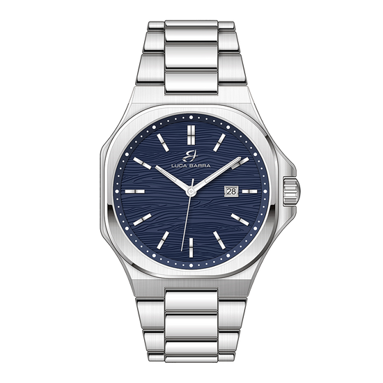 MEN'S STEEL WATCH BLUE DIAL, SILVER DETAILS