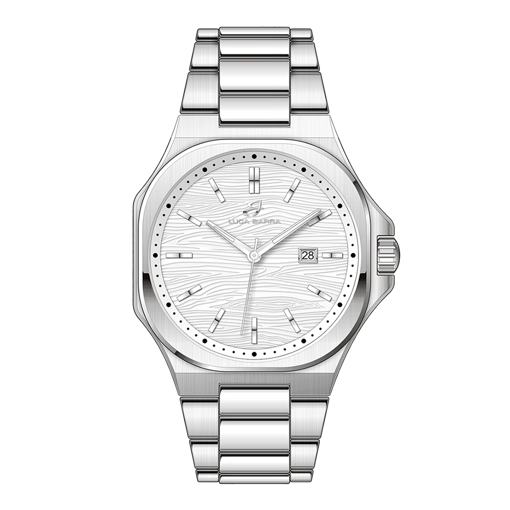 STEEL MEN'S WATCH WHITE DIAL, SILVER DETAILS