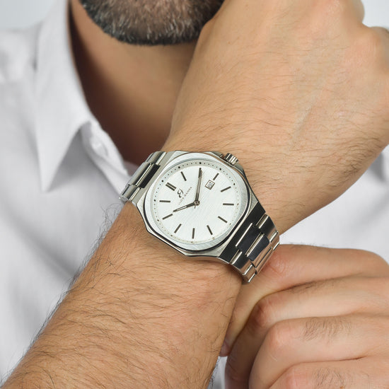 STEEL MEN'S WATCH WHITE DIAL, SILVER DETAILS