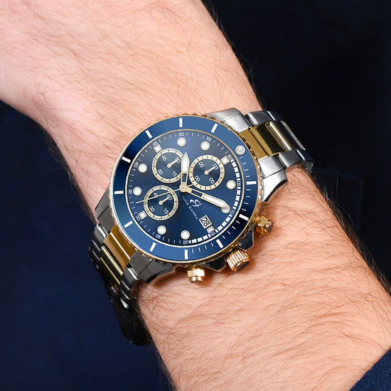 STEEL AND IP GOLD MEN'S WATCH WITH BLUE DIAL
