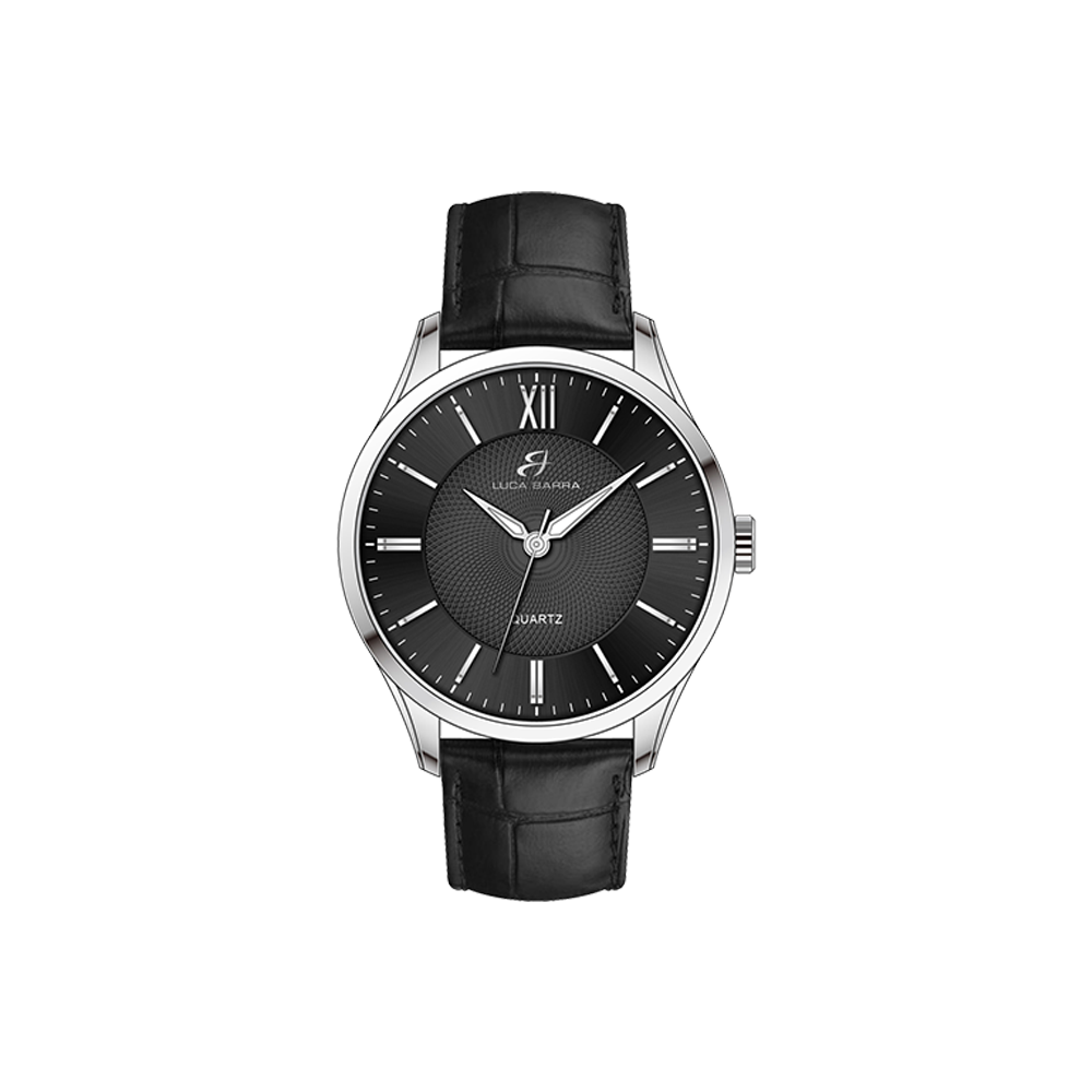 MEN'S WATCH IN STEEL WITH BLACK LEATHER STRAP