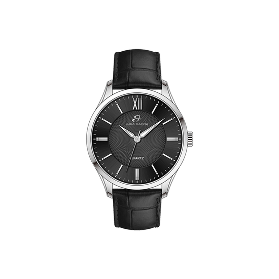 MEN'S WATCH IN STEEL BLACK LEATHER STRAP Luca Barra