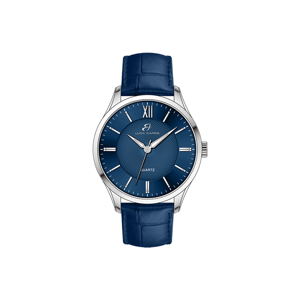 MEN'S WATCH IN STEEL BLUE LEATHER STRAP Luca Barra