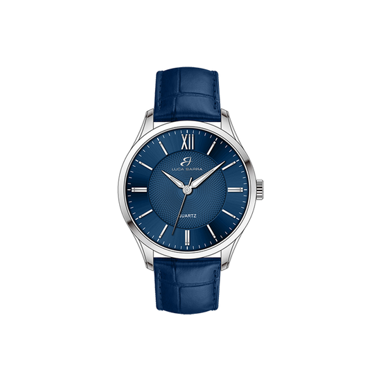 MEN'S WATCH IN STEEL BLUE LEATHER STRAP Luca Barra