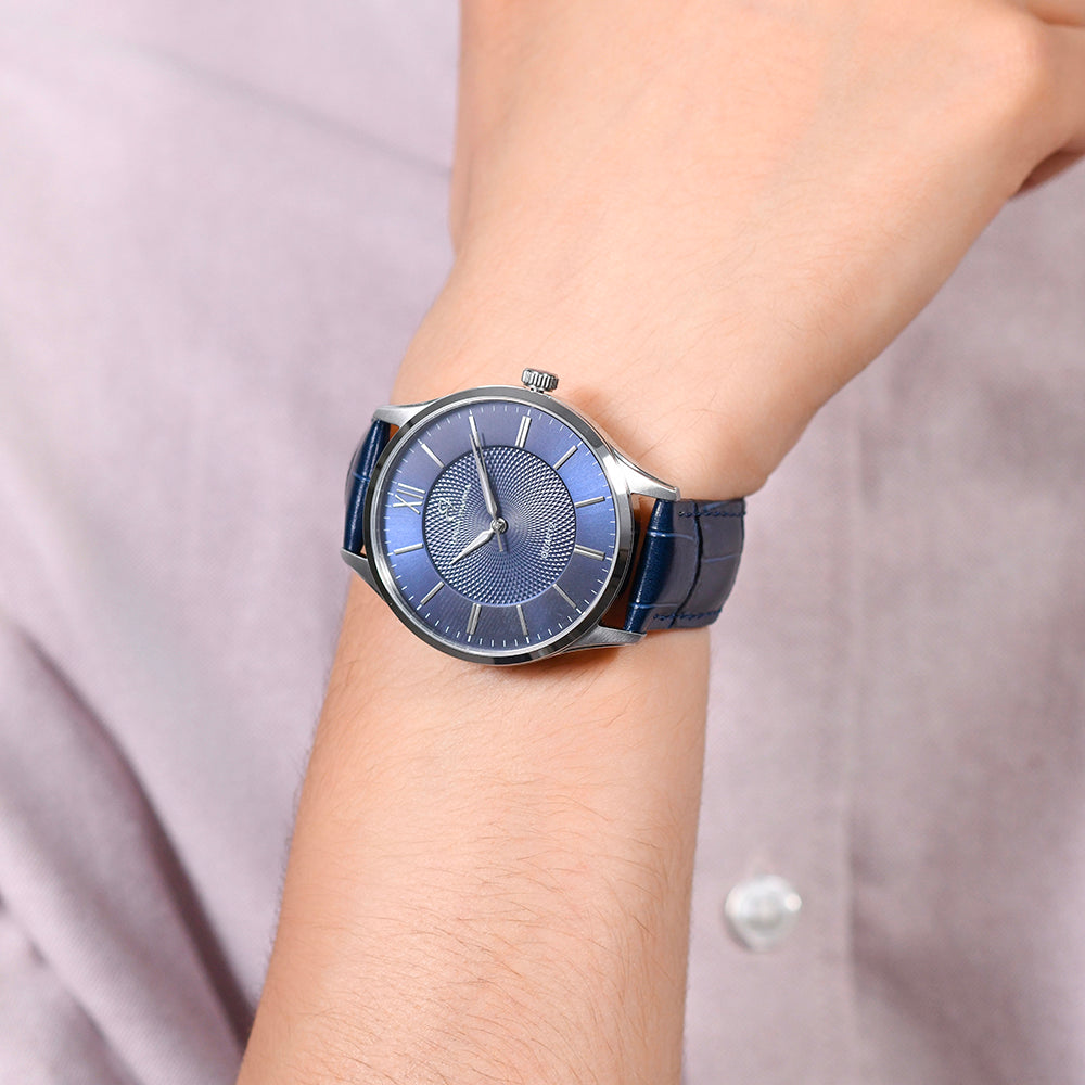 MEN'S WATCH IN STEEL BLUE LEATHER STRAP