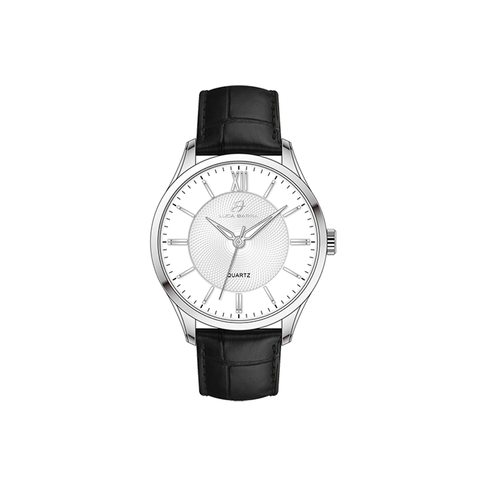 MEN'S WATCH IN STEEL WITH BLACK LEATHER STRAP AND WHITE DIAL