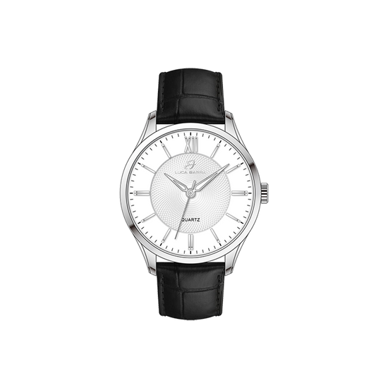 MEN'S WATCH IN STEEL WITH BLACK LEATHER STRAP AND WHITE DIAL