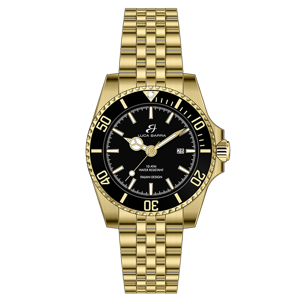 IP GOLD STEEL CASE WATCH BLACK DIAL