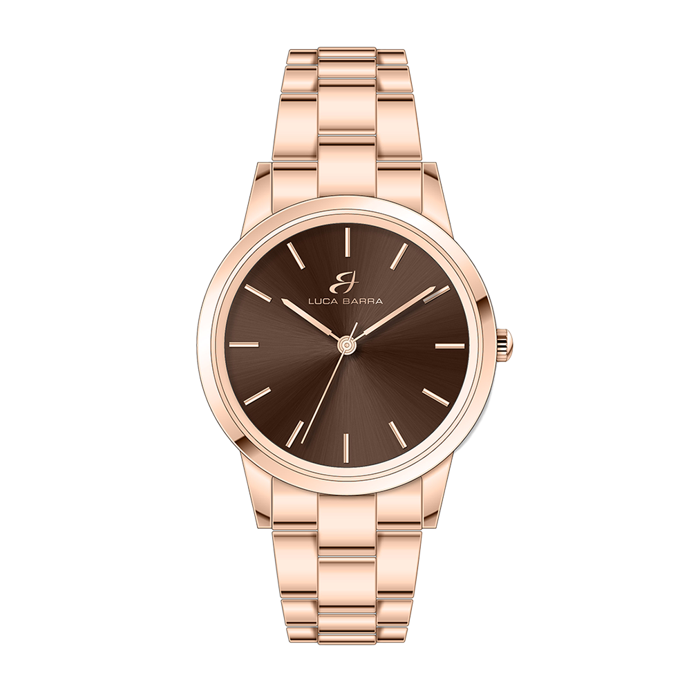 IP ROSE STEEL WATCH WITH BROWN DIAL, IP ROSE BRACELET